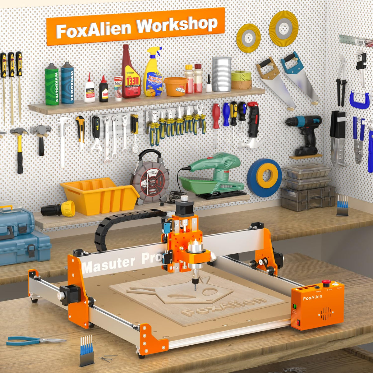 FoxAlien Masuter Pro 3-Axis CNC Router Machine, Beginner Hobby Engraving Machine All-Metal Structure for Wood Acrylic MDF Nylon Routing Milling Carving