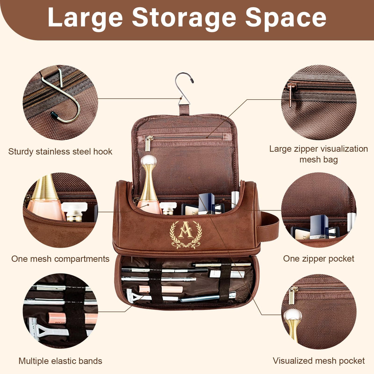 giftoria Father's Day Travel Toiletry Bag for Men, Leather Waterproof Shaving Kit Bag with Hanging Hook, Birthday Anniversary Christmas Presents for Father(S)