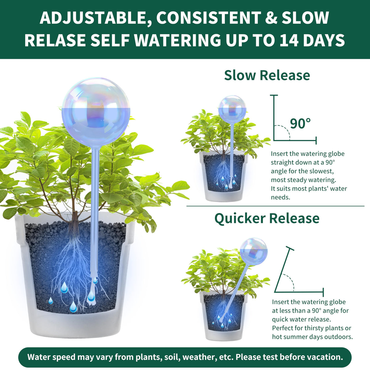 Soilagua 13 oz Up to 2 Weeks Extra Large Plant Self Watering Globes, Light Iridescent Glass Water Bulb Indoor, Plant Waterer Self-Watering Stakes, Perfect Gardening Gifts, 4 Pack