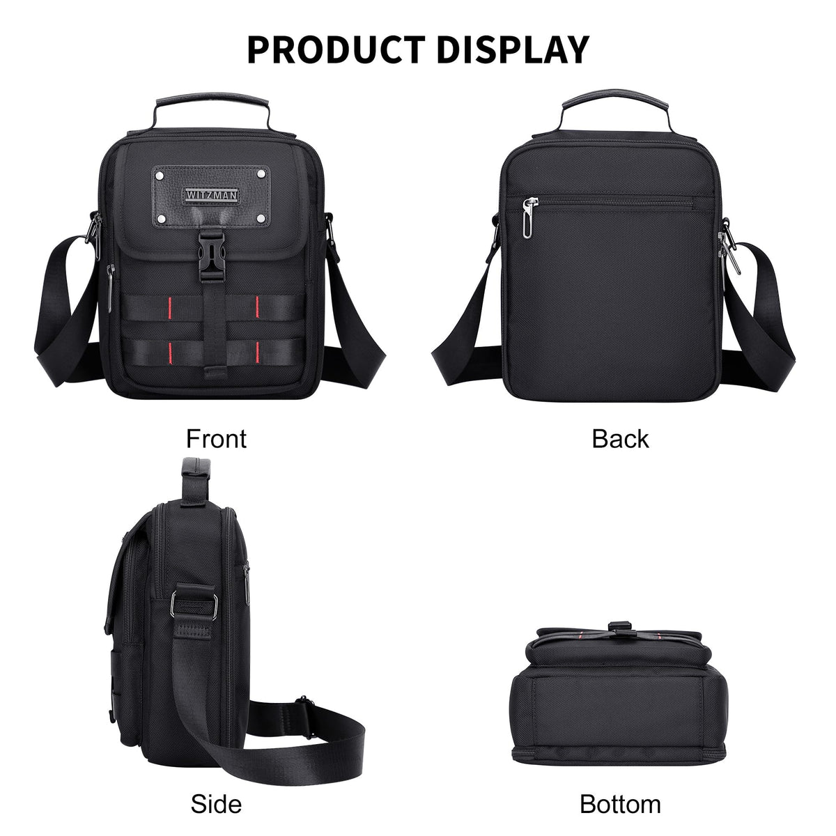 WITZMAN Crossbody Bag for Men Lightweight Man Purse Messenger Bag Casual Satchel Nylon Shoulder Bag for Work Traveling(B708 Black)