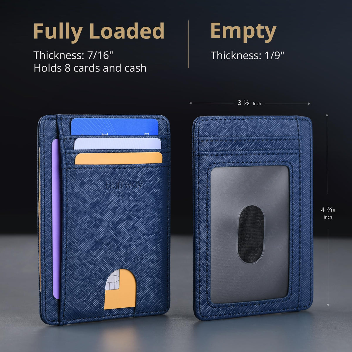 Buffway Slim Minimalist Front Pocket RFID Blocking Leather Wallets for Men and Women - Cross Blue