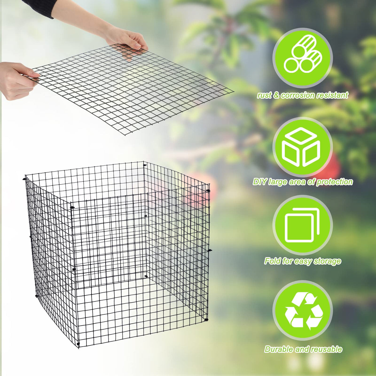 Zubebe 5 Pack Small Wire Plant Protectors Square Plant Protectors from Animals Mesh Cage Chicken Wire Cloche for Shrubs and Vegetables with Ground Stakes and Nylon Ties (12 x 12 Inch)