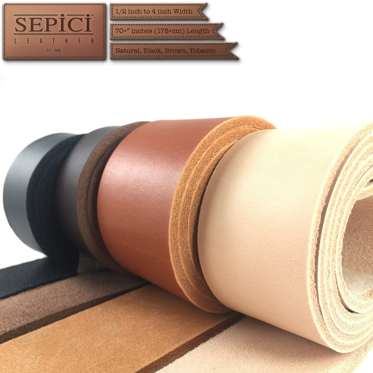 Sepici Tan Premium Leather Belt Blank 8/9 oz – Full Grain Veg Tan Cowhide Strap for Belt Making & Leather Crafts, Heavy Weight Vegetable Tanned Leather Strip, 1" x 70"