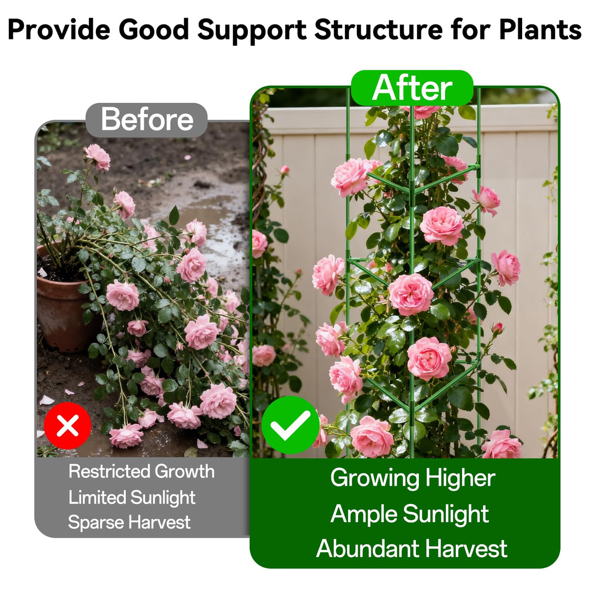 Halatool 6 Pack Heavy Duty Tomato Cages, 57 Inch Tall Metal Plant Supports Stakes for Outdoor Garden, Adjustable Foldable Steel Trellis for Climbing Plants Cucumbers Peppers Flowers Vegetables Fruits