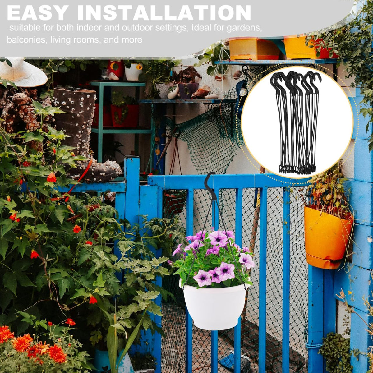 Lurrose 10Pcs Plastic Hanging Basket Hooks Hanging Planter Holder Flower Pot Hangers for Outside and Indoor Small Flower Pots, Black