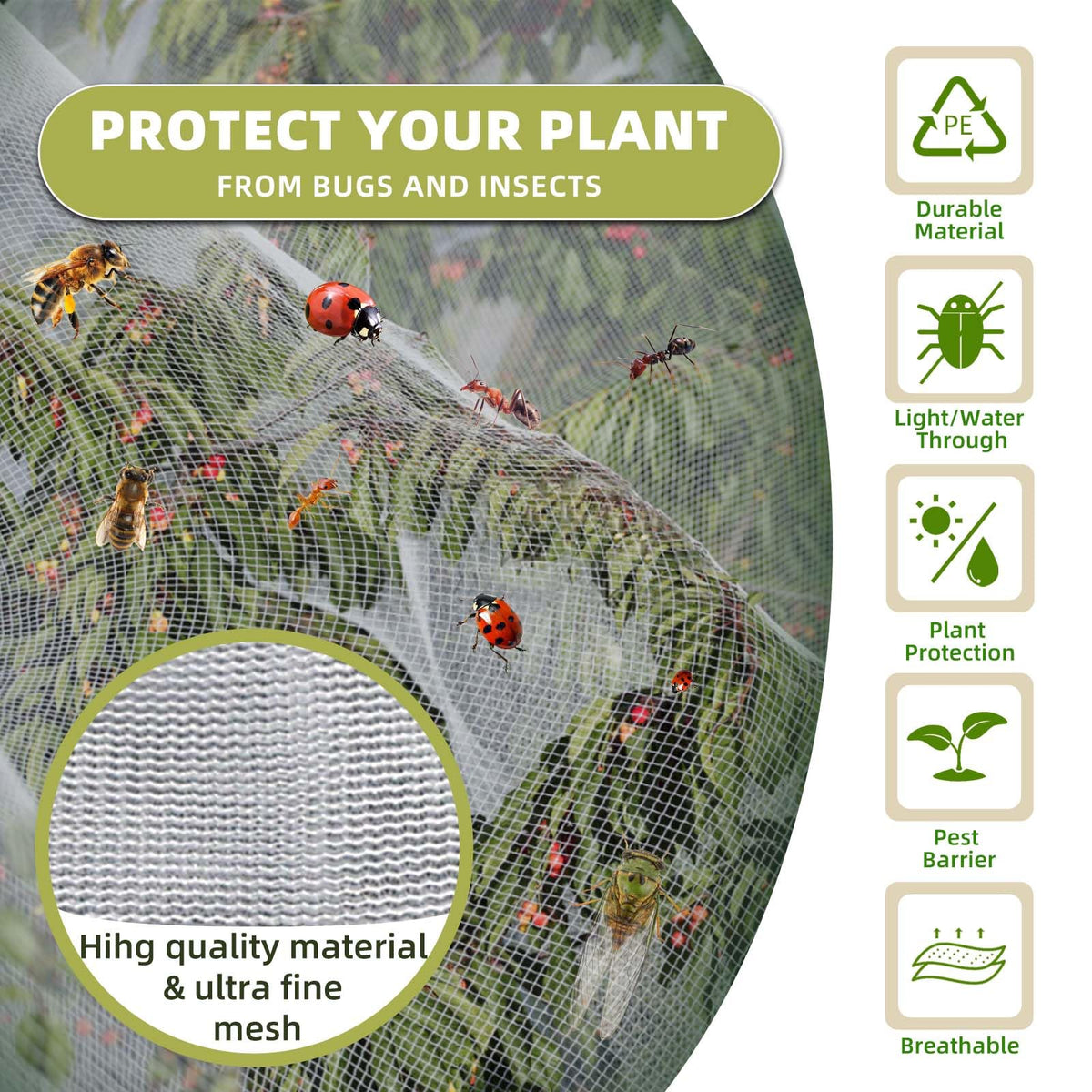 Bird Netting for Garden Protection, CANAGROW 4 Pack Garden Plant Mesh Covers Bags with Drawstring, Insect Bird Barrier Bug Netting for Fruit Blueberry Bushes Vegetable Flower (3.3x4.9FT)