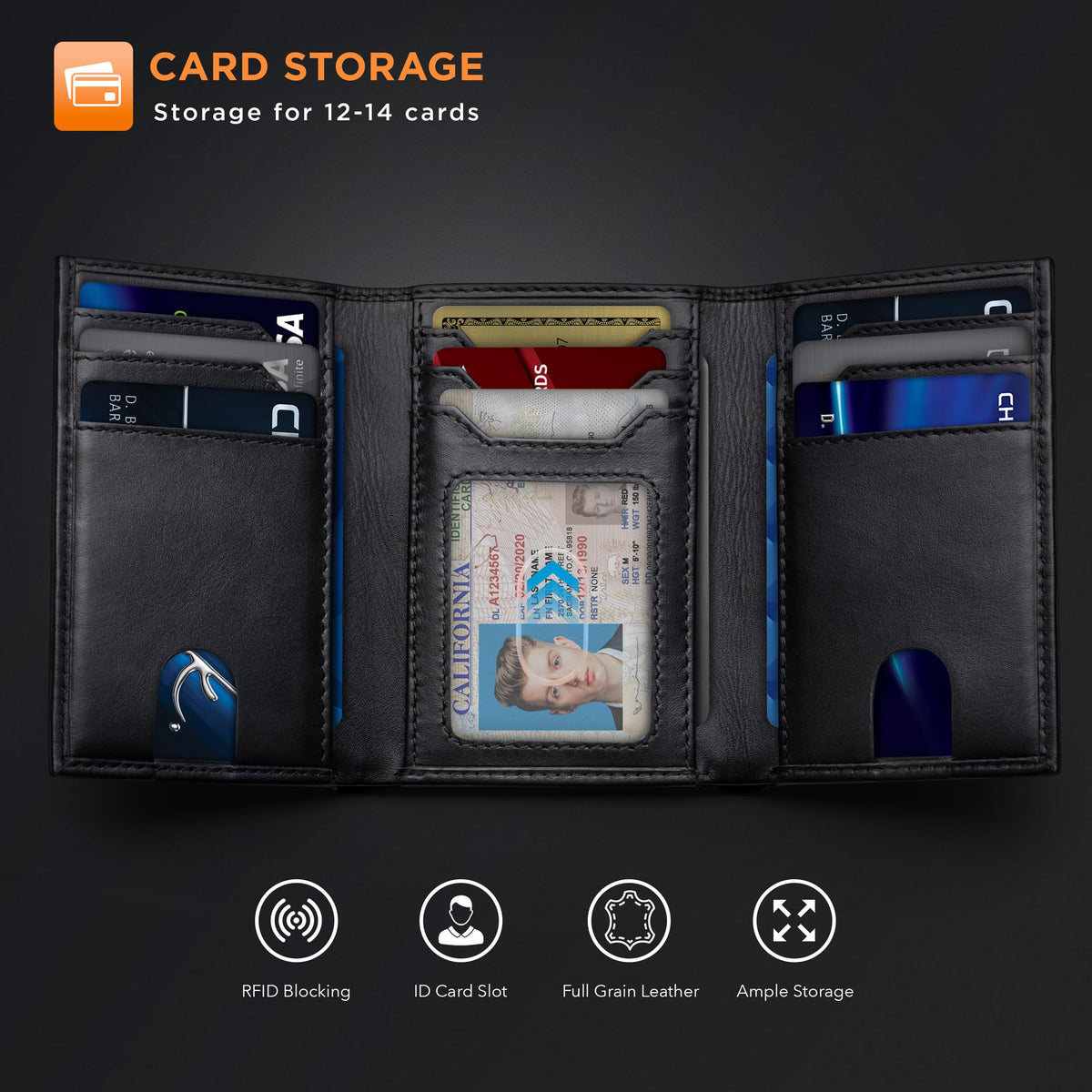 SERMAN BRANDS Trifold Wallet for Men - RFID Blocking Genuine Leather, 11 Card Slots & ID Window, Slim Everyday Carry, Durable Stitching, Gift for Him