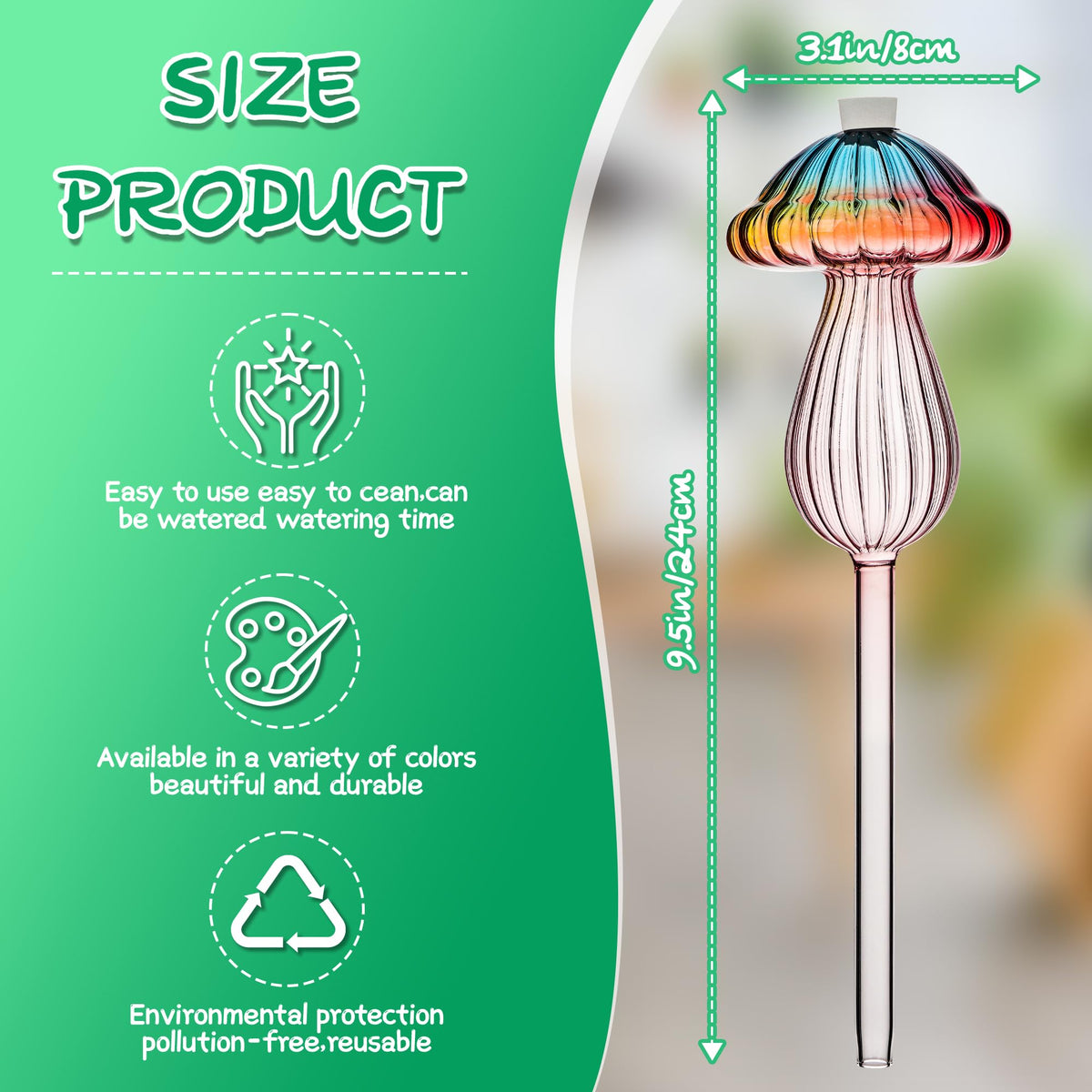Plant Watering Globes Mushroom, Rainbow Gradient Color Plant Watering Devices, Self Watering Planter Insert, Self Watering Globes - Watering Bulbs for Indoor Plants for Travel Vacation (4 PCS)