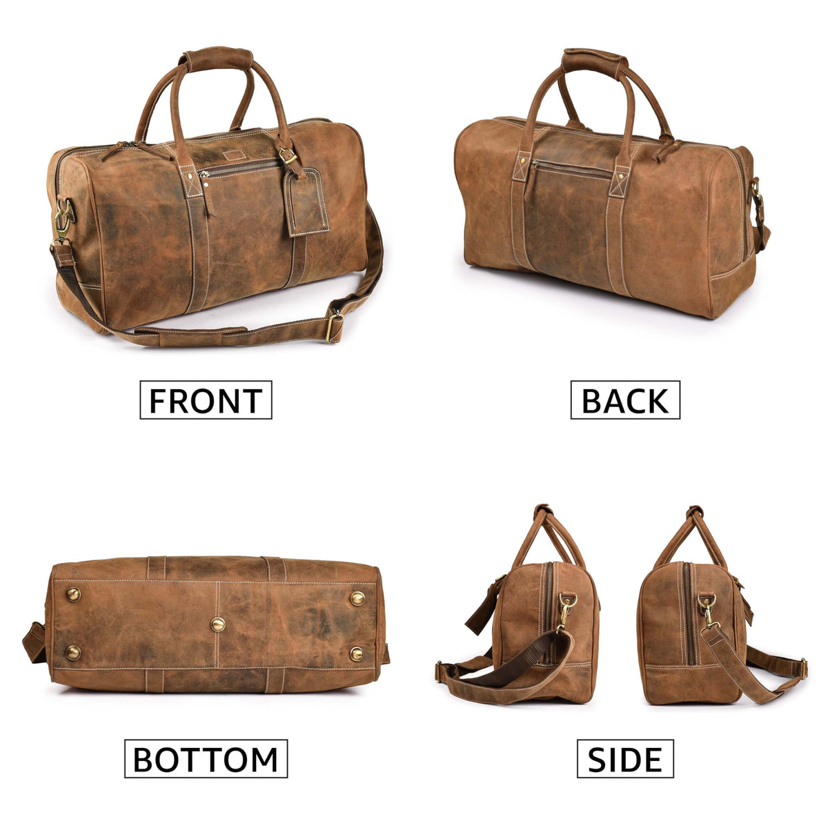 Leather Village Leather Duffel Bags for Men & Women-Stylish Travel Weekender Carry-On Sports Gym Overnight Luggage Bag - 20 Inch - Vintage Brown