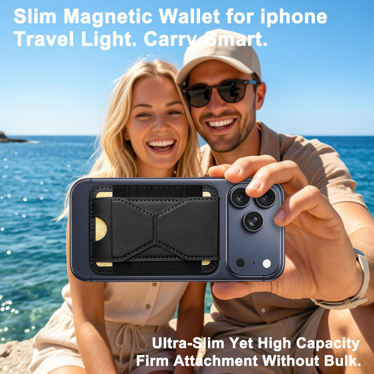 JIKAMO for MagSafe Wallet, Slim Magnetic Wallet for iPhone Magnetic Card Holder, Mag Safe Wallets with Phone Stand fits 5 Cards MagSafe Case iPhone 17/16/15/14/13/12 Series, Minimalist RFID, Black