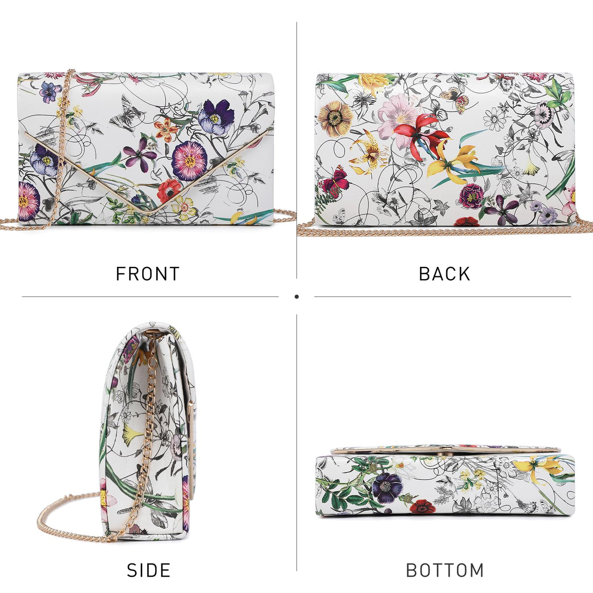 Dasein Women's Evening Clutch Bags Formal Party Clutches Wedding Purses Cocktail Prom Clutches (White Floral)