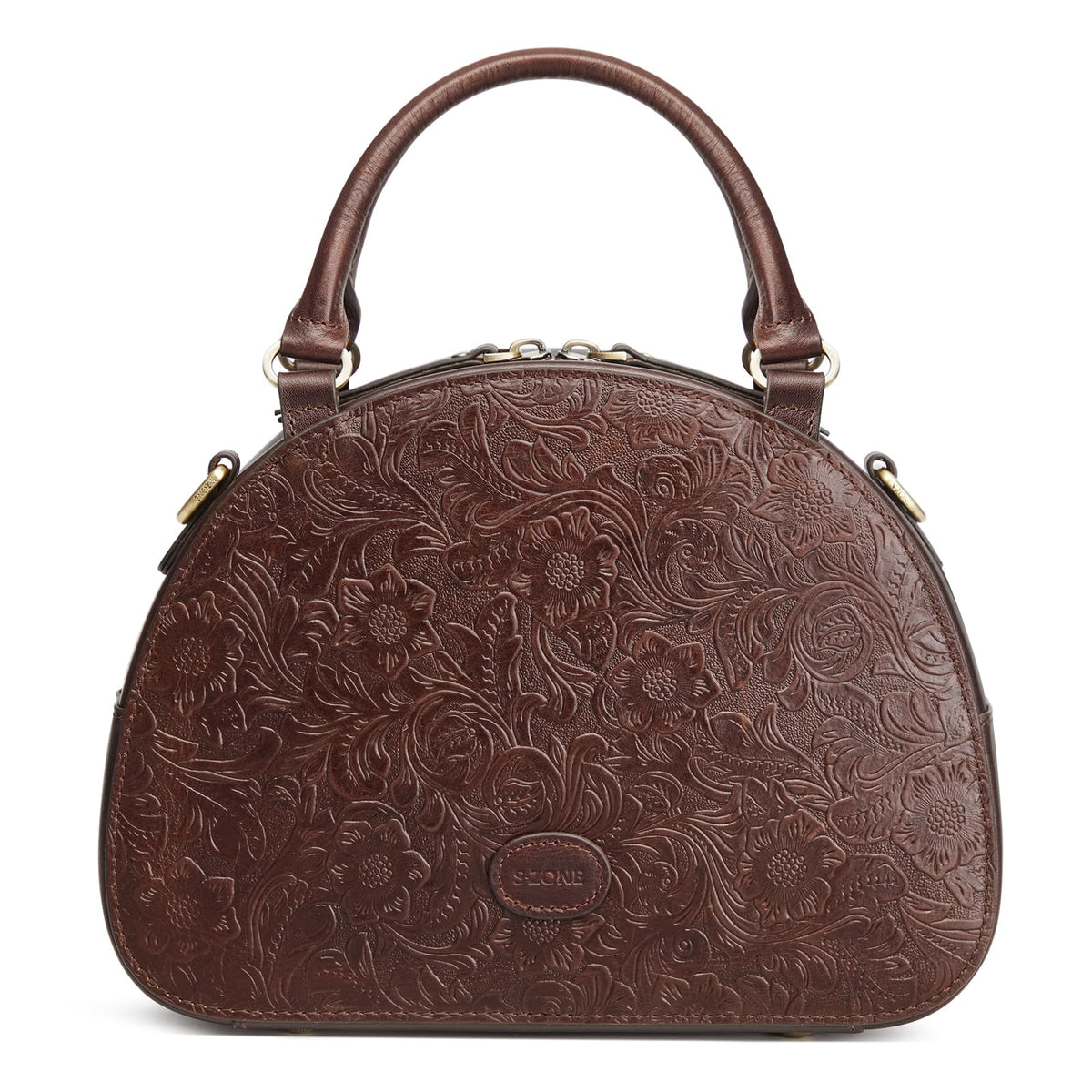 S-ZONE Leather Crossbody Bags for Women Vintage Handbag Top Handle Purse Designer Dome Satchel