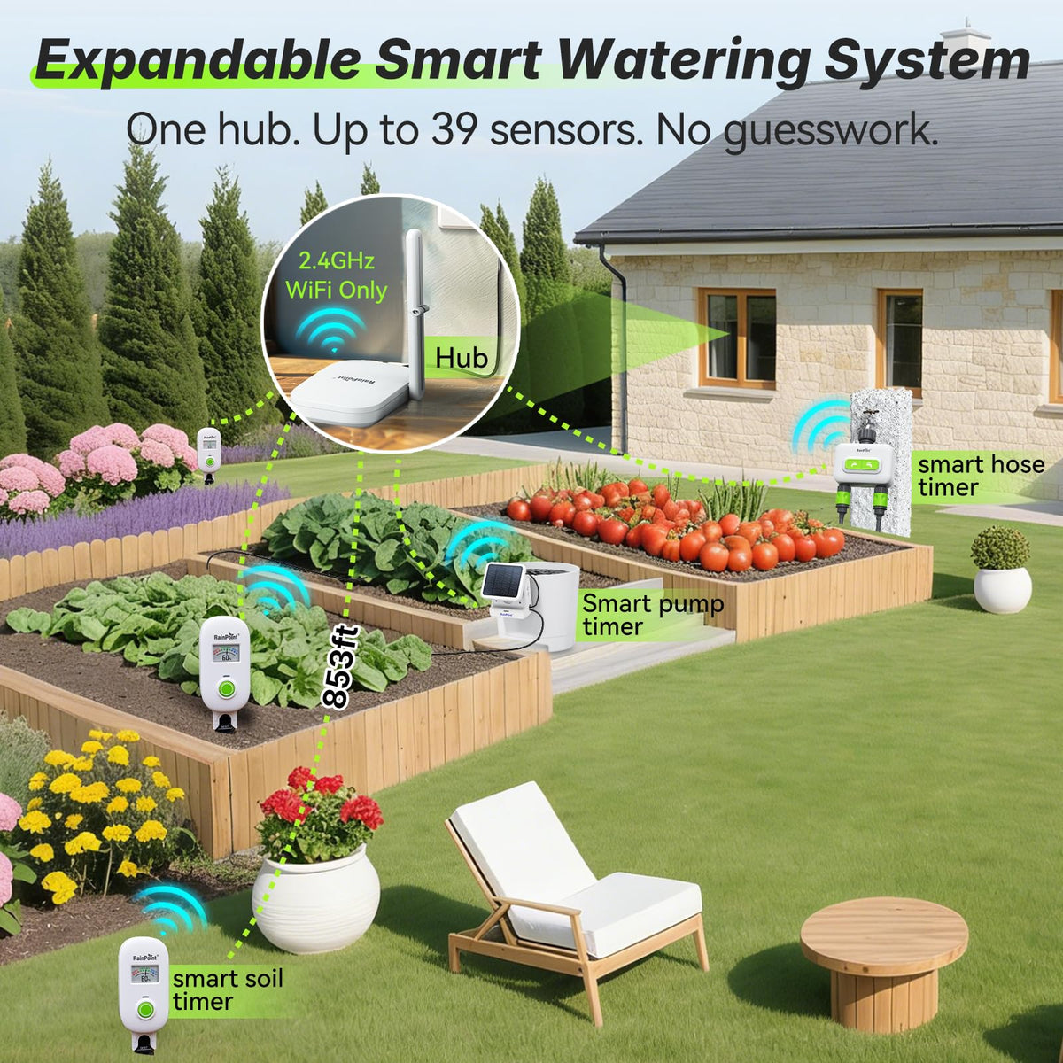 [2026 Version] RAINPOINT Visual Gauge Digital Smart Wireless Plant Moisture Meter Kit,Indoor & Outdoor Use,with WiFi Hub,Capacitive Leave-in Soil Hygrometer Sensor Garden House Plant Care Must Haves