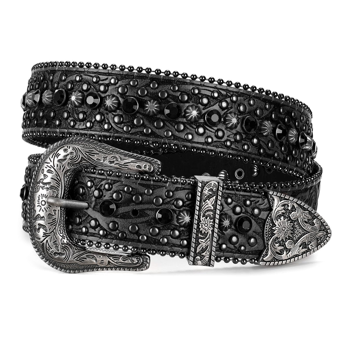 JASGOOD Rhinestone Belt for Women Men Bling Studded Western Cowboy Cowgirl Belts for Jeans,Black