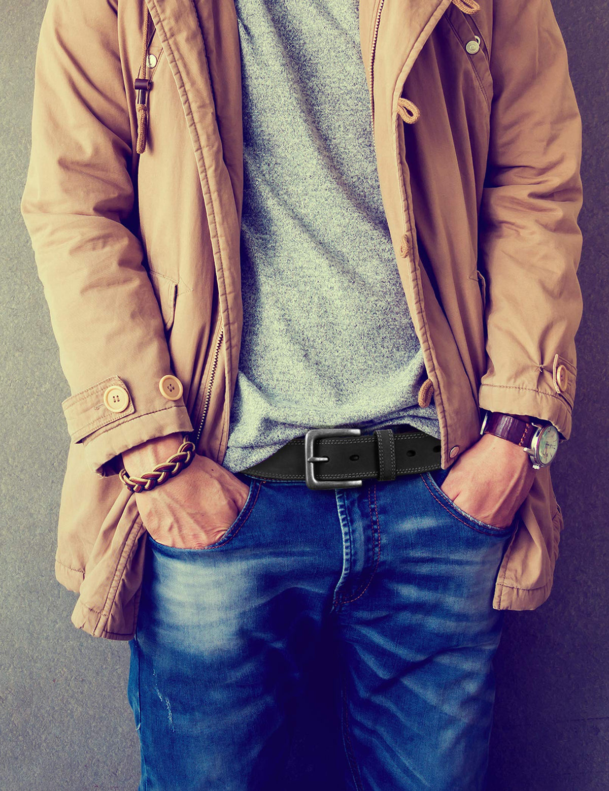 Timberland Men's Classic Leather Jean Belt 1.4 Inches Wide (Big & Tall Available), Black (Stitched), 36