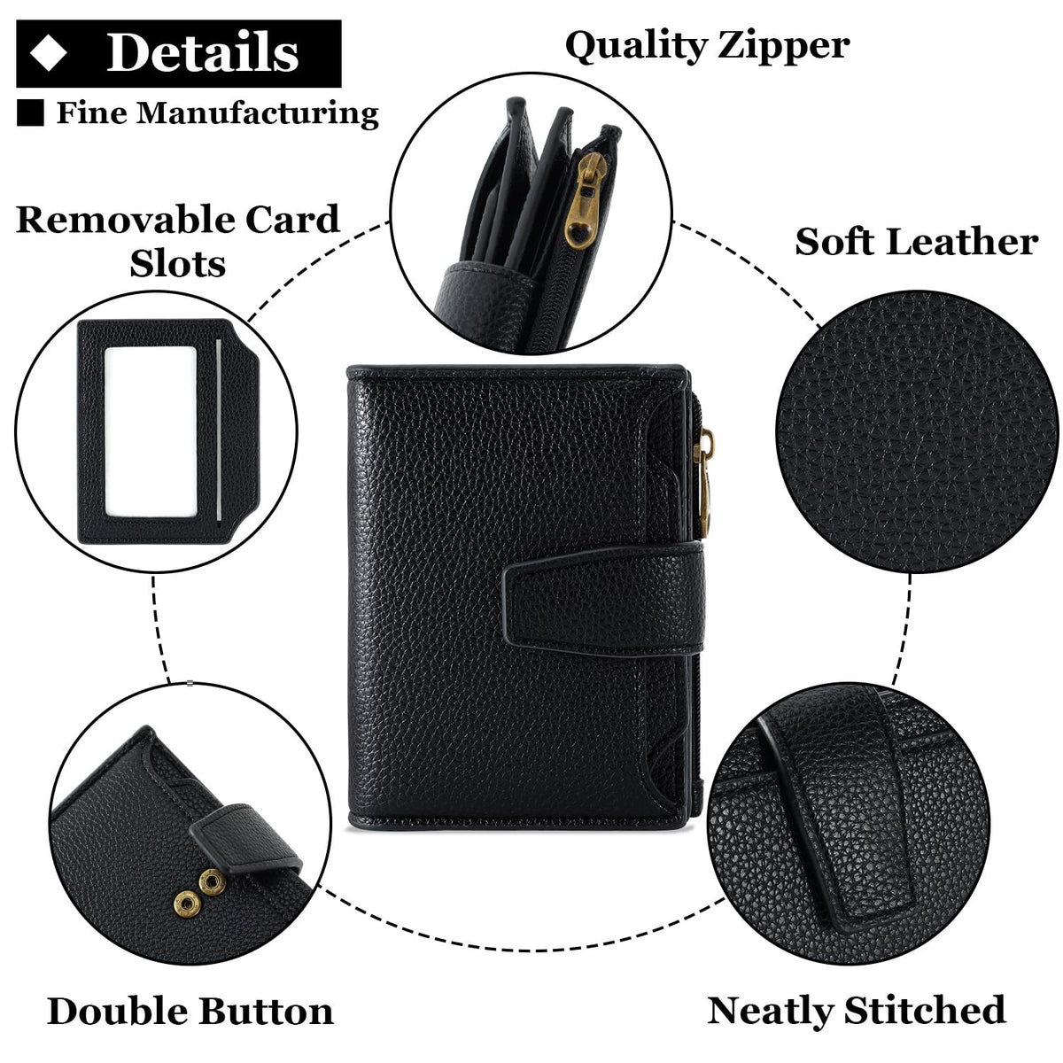 Airkit Small Wallet Women RFID Blocking Soft Leather Bifold Compact Card Holder Wallet for Women with Zipper Coin Pocket 4 ID Window