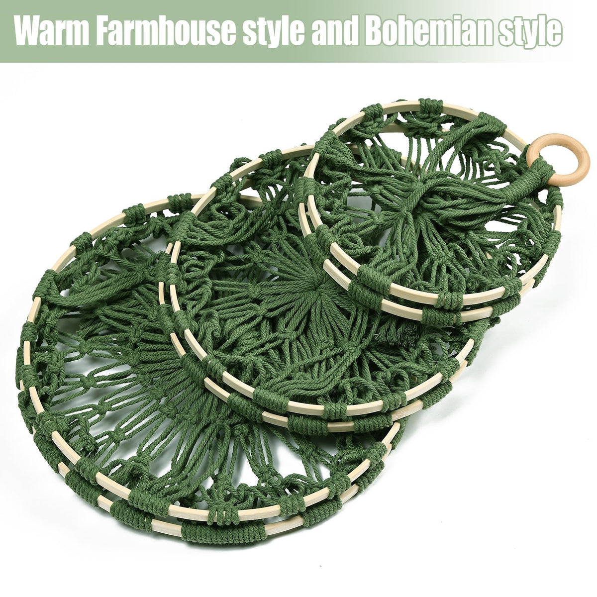 3 Tier Hanging Fruit Baskets for Kitchen, Macrame Plant Hanger Cotton Rope Handwoven Hammock Produce Storage Organizer Basket for Plants Holder, Vegetable, Onion, Potato (Green)