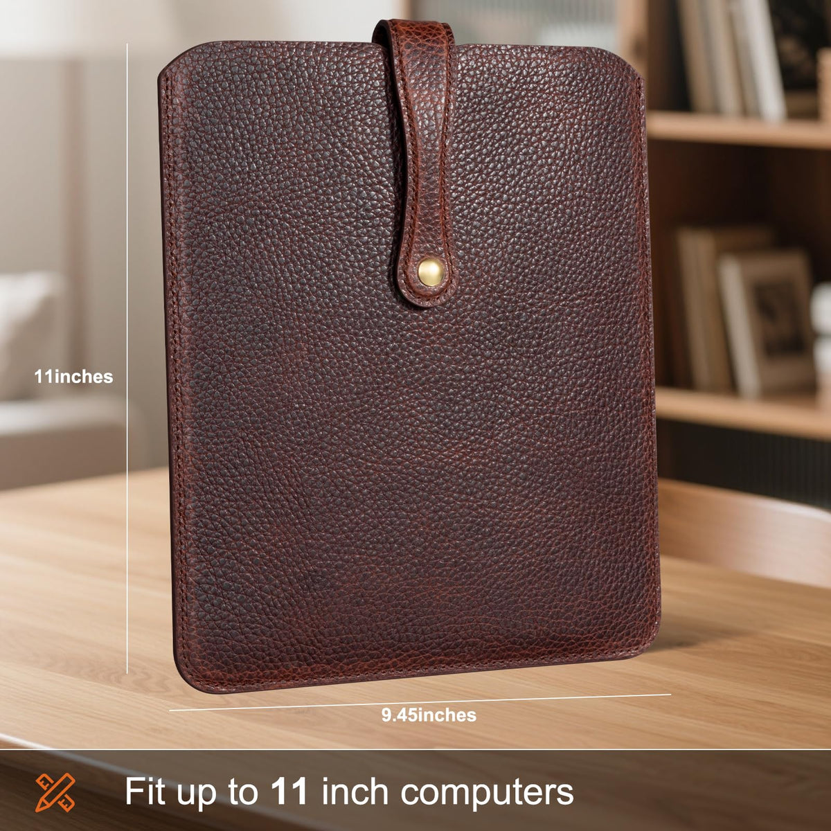Thryxop Genuine Leather Tablet Sleeve for iPad Pro 11‘’/Air 10.9‘’/Magic Keyboard & Galaxy Tab S9/S9 FE | Slim Protective Case with Microfiber Lining (Fits Devices up to 11") - Dark Brown