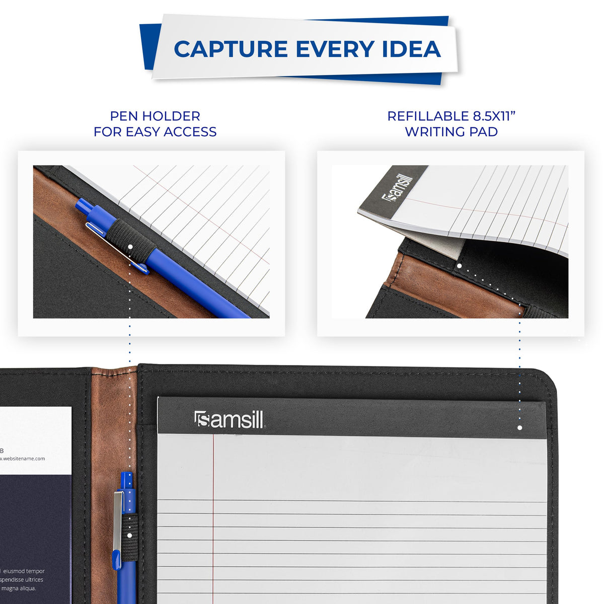 Samsill Two-Tone Padfolio Portfolio Folder, Professional Resume and Document Organizer with 8.5 x 11 Writing Pad, Business Card Pockets and Pen Holder, Faux Leather, Brown/Dark Brown