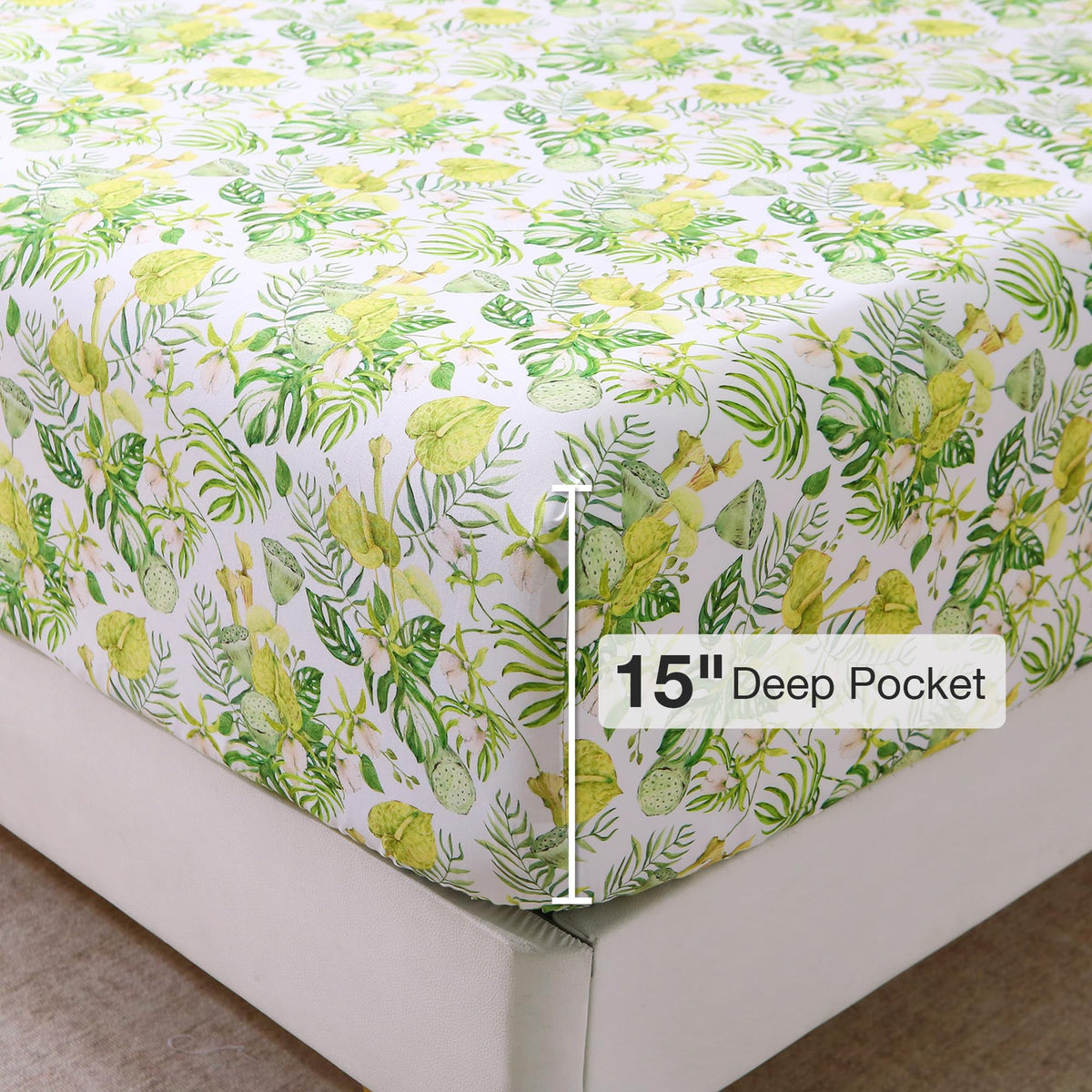 Viviland Floral Twin Sheet Set - 3 Piece Jungle Greenery Botanical Patterned Bed Sheets - Soft, Breathable Microfiber Sheets with Deep Pocket, Non-Slip Fitted Sheets & Pillowcases