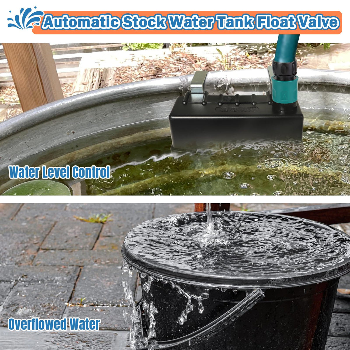 Water Trough Float Valve for Stock Tank,Water Tank Float Valve Level Control for Pond Farm Livestock Cattle Goat Horse Swimming Pool, Autofill Livestock Waterer with Hose Connector