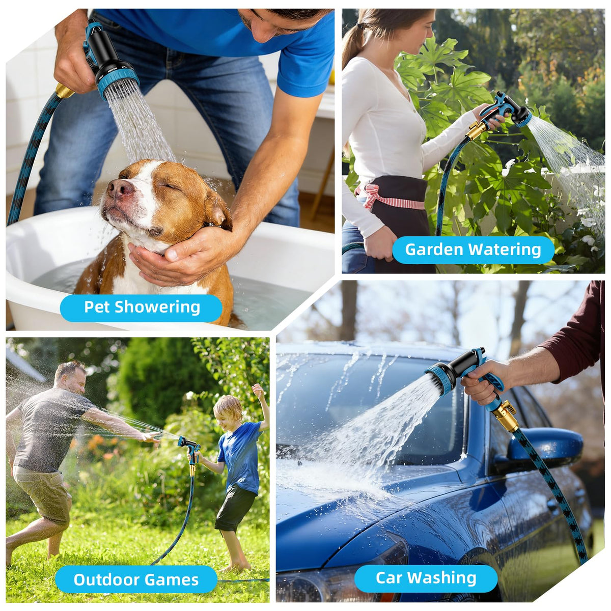 Garden Hose, Non-Expandable Water Hose 100ft, Flexible, Kink & Leak Proof Water Pipe with 10-Function Spray Nozzle, Lightweight Outdoor Hose for Yard, Lawn, Car Wash, RV and Home Use