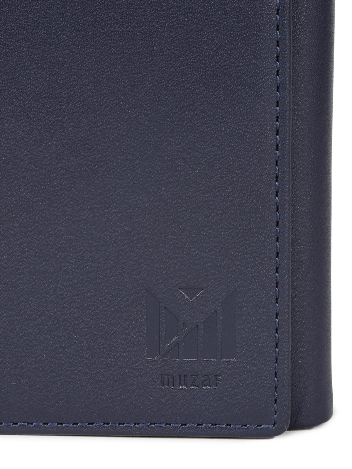 muzaf Trifold Premium Leather Wallet for Men with RFID Blocking (Navy Red)