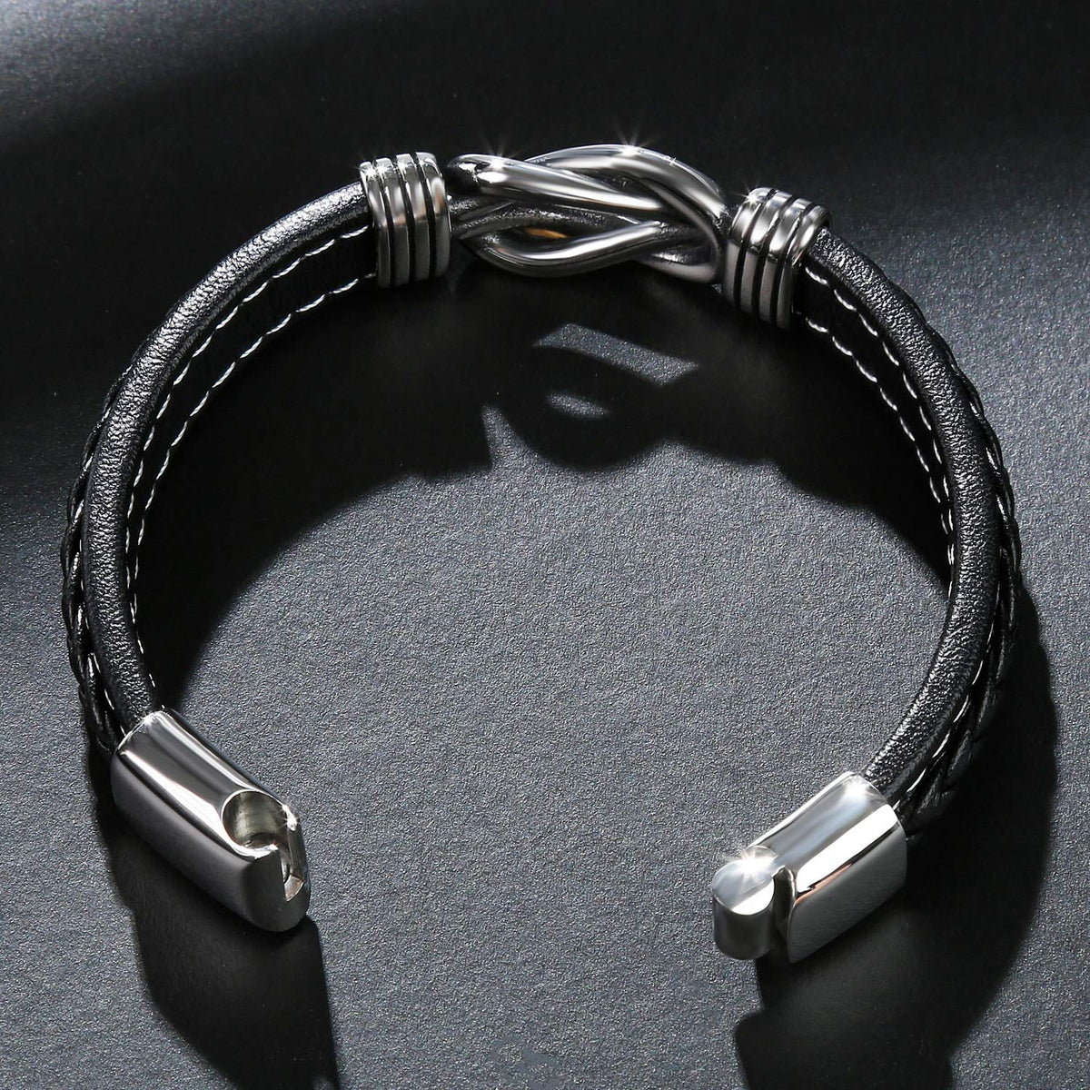 LJWVX Mens Leather Bracelet,Braided Leather Wristband Cuff Bracelets Stainless Steel Clasp,Jewellery Gift for Men Black 8.5inch