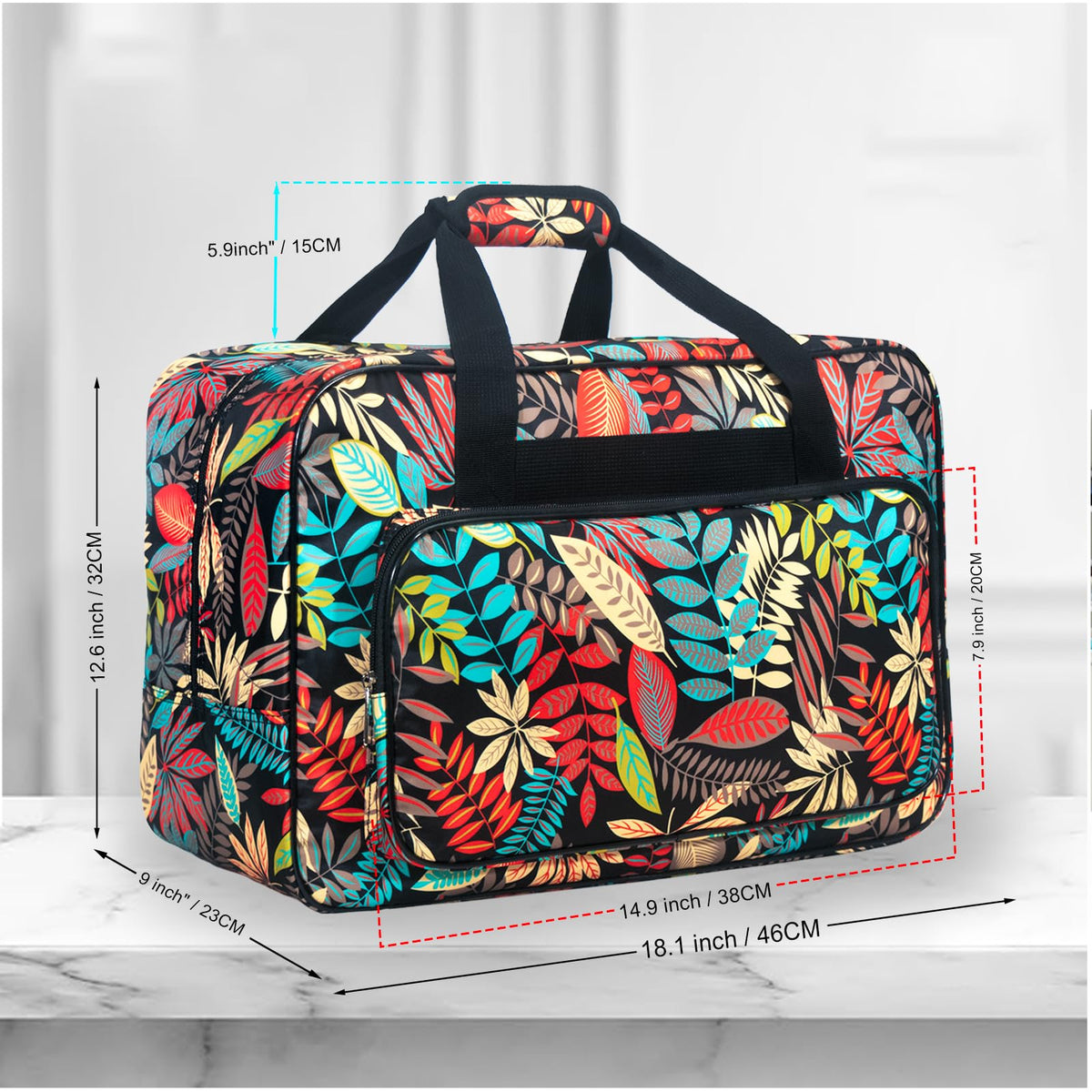 Haroranax Sewing Machine Carrying Case，Sewing Machine Carrying Case Tote Bag，Universal Tote Storage Bag with Pockets and Handles, Suitable for Most Standard Singer, Janome (Black)
