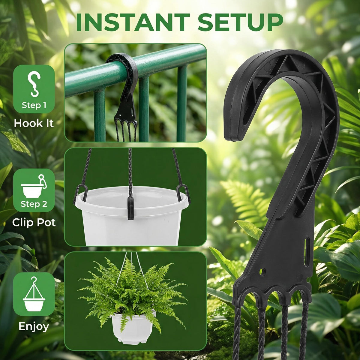 Toddmomy Hanging Basket Hooks Plastic Plant Hangers for Outdoor Patio Balcony Flower Pots 17.7 Inch Durable Suspension Set of 5