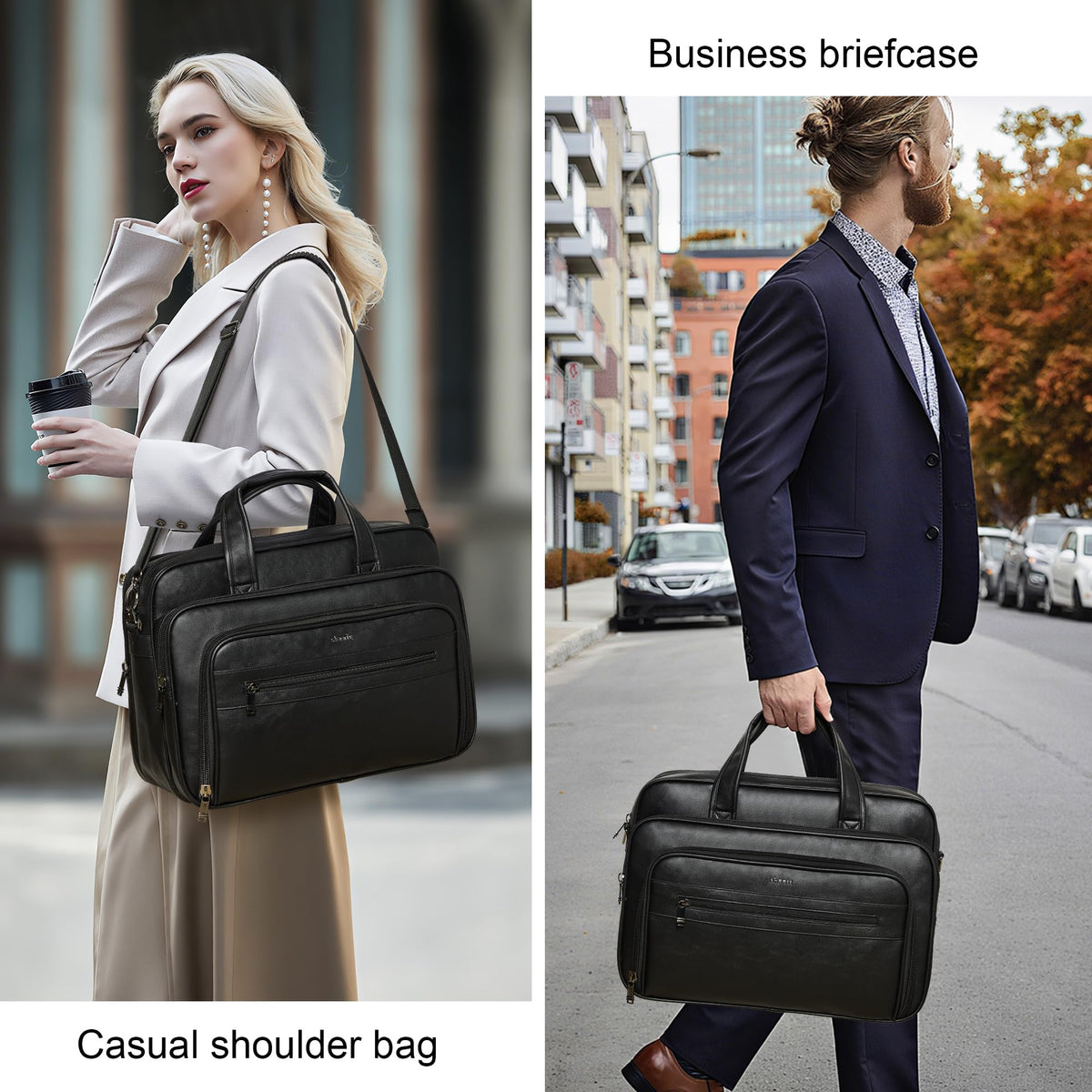 Shrrie Leather Messenger Bag for Men&Women 17 Inch Leather Laptop Bag,Water-Resistant Large Shoulder Satchel Office,Work