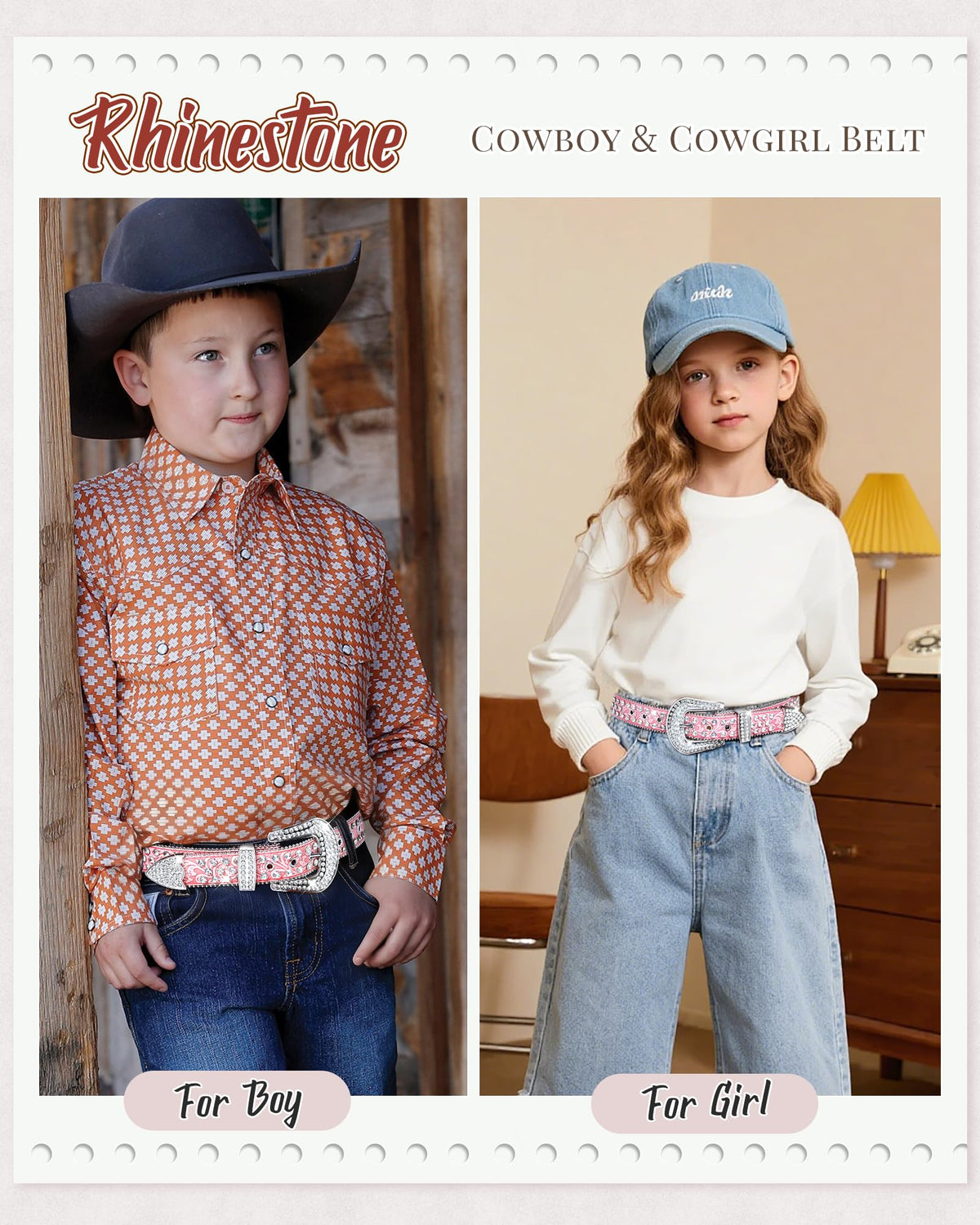 AWAYTR Kids Rhinestone Western Belt -Sparkly Cowboy Cowgirl Belt for Horse Shows School Plays Daily Jeans (#1-Pink, Fit Waist: 25"-29")
