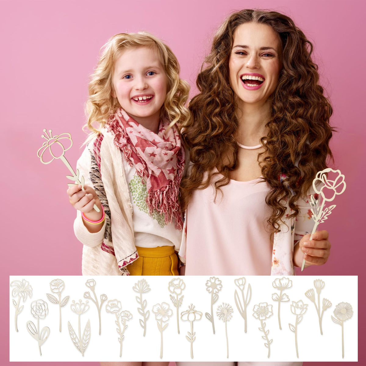 54 Pcs Wooden Wildflower Decor Wood Floral Cutouts for Crafts Wood Flowers Cutout Laser Cut Flowers for Mom's Birthday Gift Home Art DIY Decoration