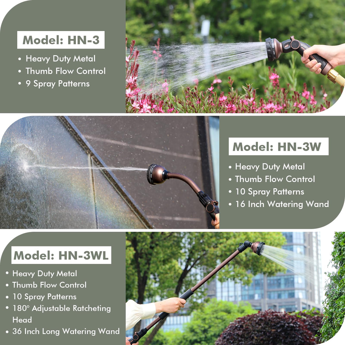 RESTMO Watering Wand, Heavy Duty Metal Garden Hose Wand with Thumb Flow Control, 15-Inch Long Hose Nozzle Sprayer with 10 Spray Patterns, Ideal to Water Hanging Baskets and Shrubs, Oil Rubbed Bronze
