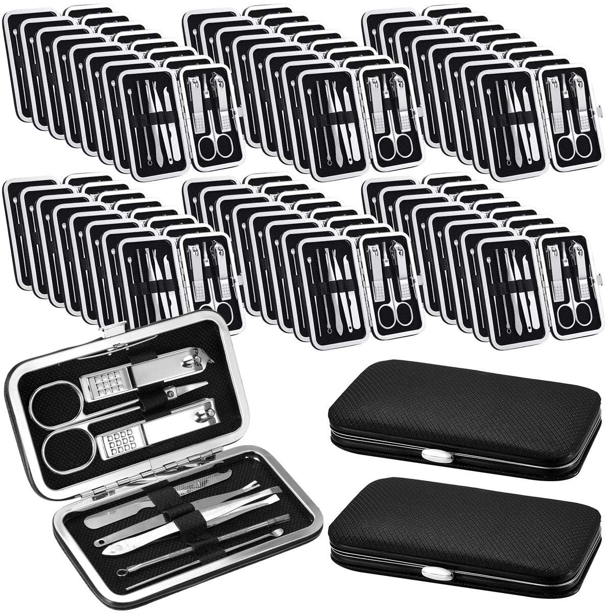 Geosar 50 Set 8 in 1 Travel Manicure Kit Bulk Professional Nail Clippers Pedicure Nail Care Tools Grooming Stainless Steel Set with Portable Travel Case, Gift for Valentine Men Women(Black)