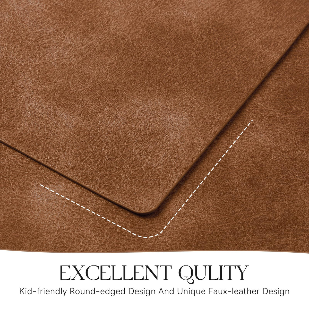 MOSAYT Vinyl Placemats Set of 6-12 X 17 Inch - Faux Leather 100% Waterproof Oil-Proof Wipeable PU Place Mats, Heat Resistant Reversible Table Mats for Kitchen, Dining, Outdoor, Reddish Brown