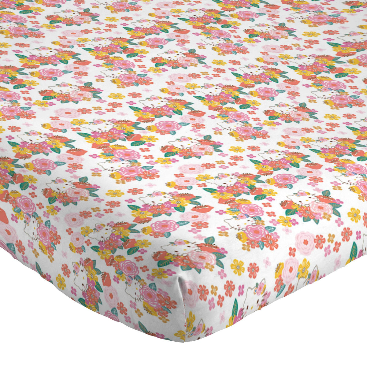 Jay Franco Sheet Set with Fitted, Flat Sheets & Pillow Cover - Ultra-Soft Bedding with Pillowcase for Room Decor, Multi - Hello Kitty, 4 Piece Queen