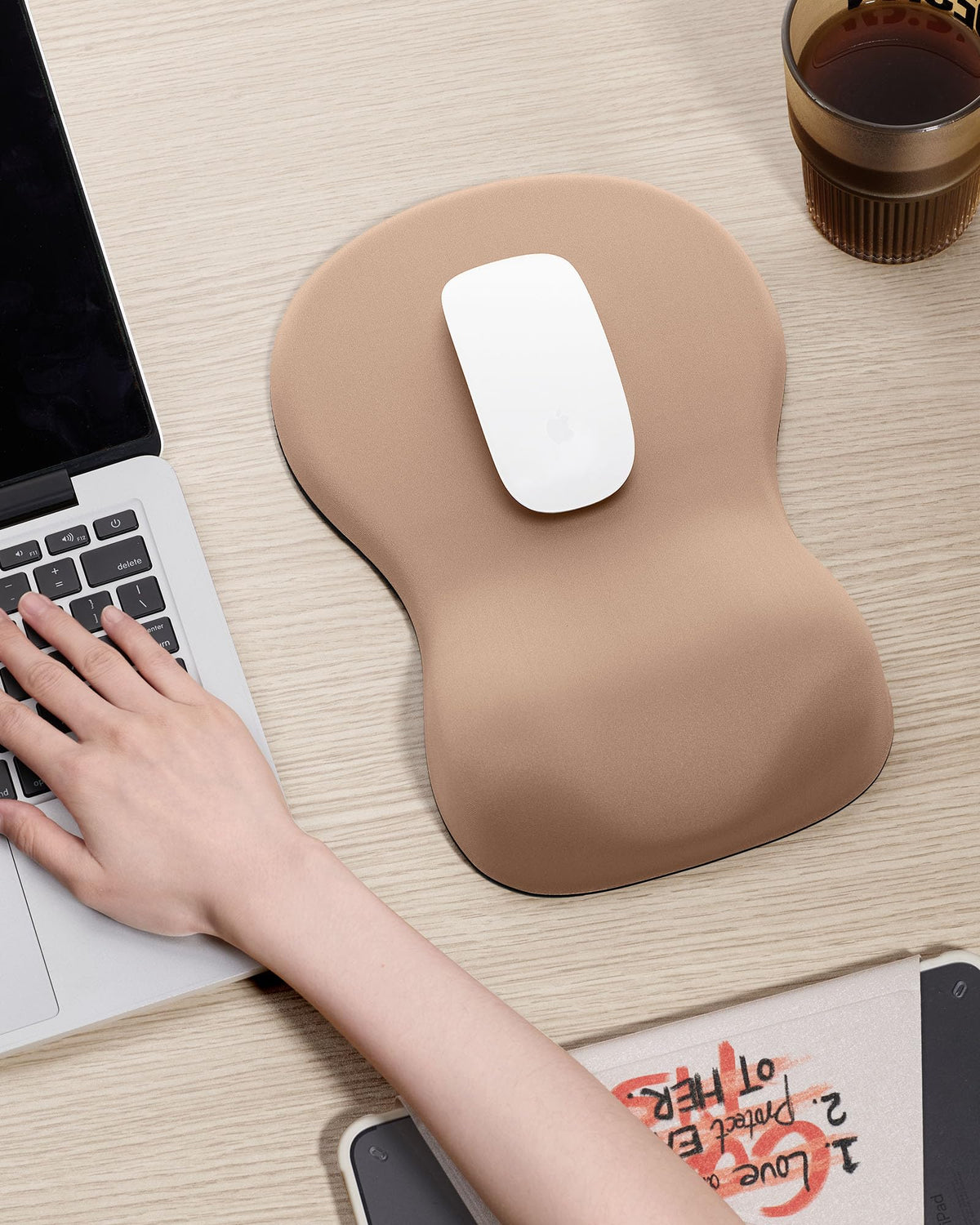 Laborio Ergonomic Mouse Pad with Wrist Rest, Mousepad with Wrist Support, Non-Slip Hard Base Mouse Pads, Portable for Office/Home/Travel Work(Coffee)