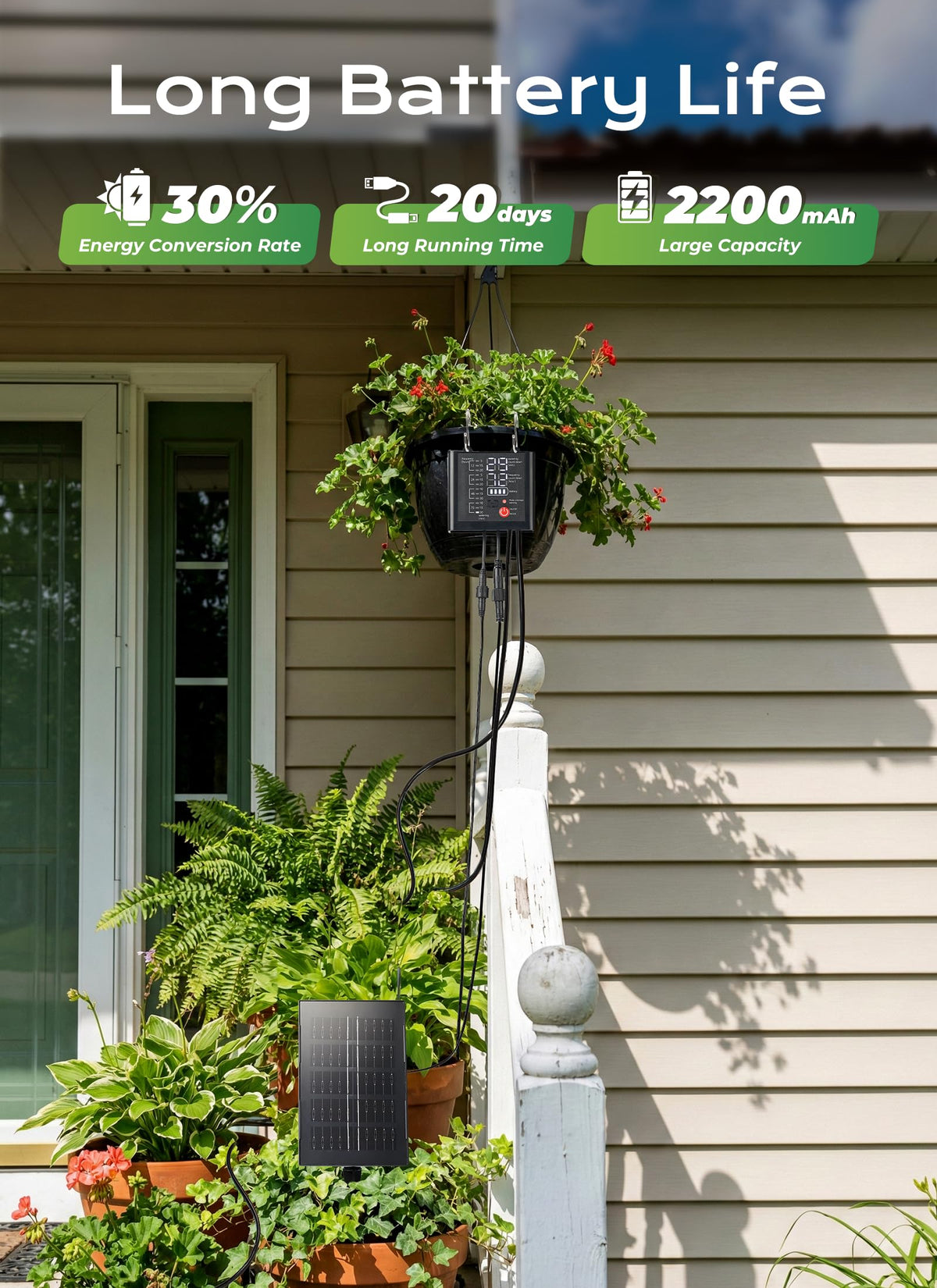 Solar Drip Irrigation System with USB Charging, 49FT Outdoor Indoor Plant Watering Devices for 15 Potted Plants, Automatic Watering System IP44 Waterproof 2200mAh for Garden Farm Greenhouse(Black)