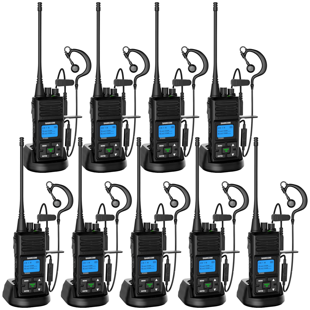 SAMCOM 5W High Power Two Way Radio,Heavy Duty Walkie Talkies for Adults Long Range with Earpieces,Professional UHF 2-Way Radio Rechargeable with 1500mAh Battery and Charger,9 Packs