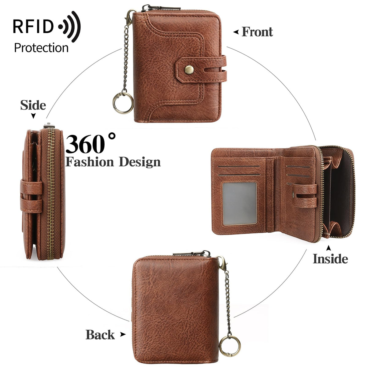 GOIACII Wallets for Women RFID Blocking Soft Leather Coin Purse Bifold Small Credit Card Holder Brown