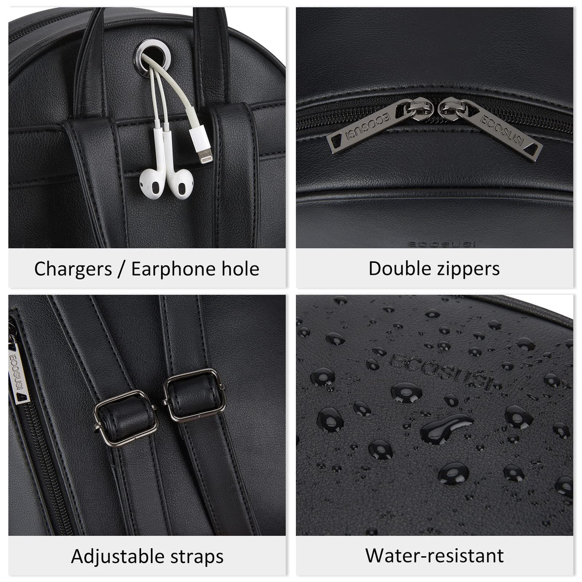 ECOSUSI Women Backpack Purse Water Resistant PU Leather Backpack Fashion Rucksack Ladies College Daypack with Tassel,2 Pcs