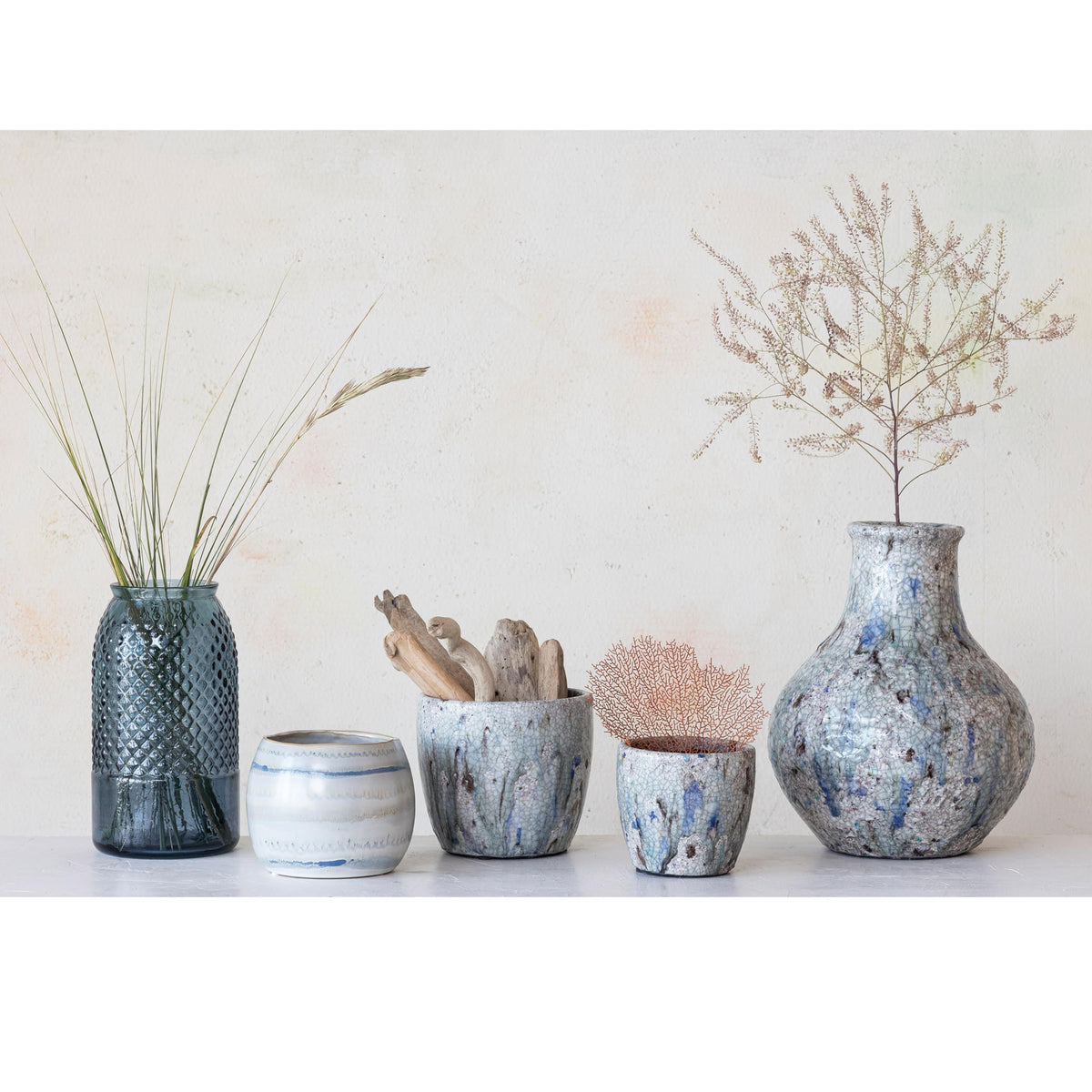 Creative Co-Op Terra-Cotta Planter with Crackle Glaze, Blue