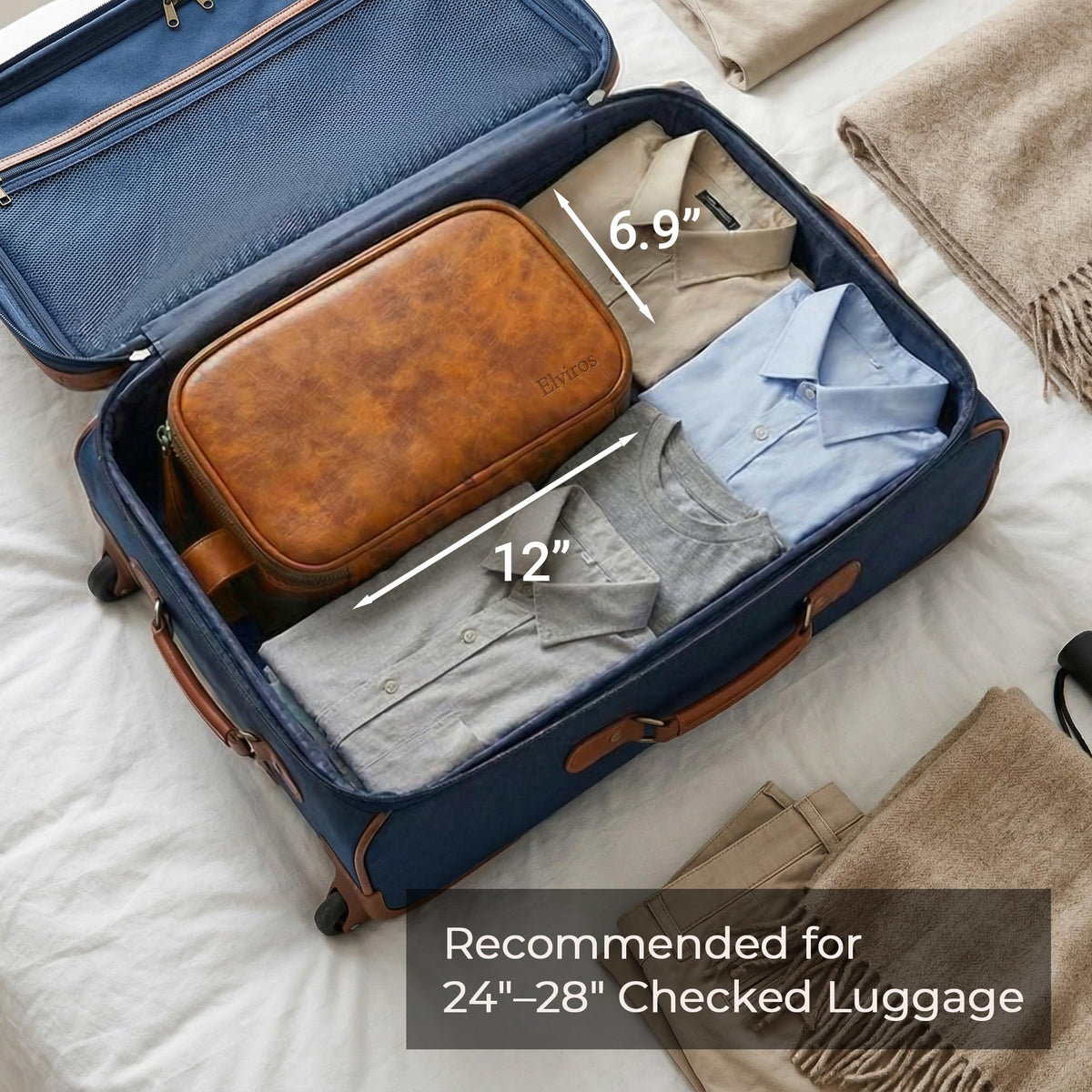 Elviros Toiletry Bag for Men, Large Travel Shaving Dopp Kit Water-resistant Bathroom Toiletries Organizer PU Leather Cosmetic Bags