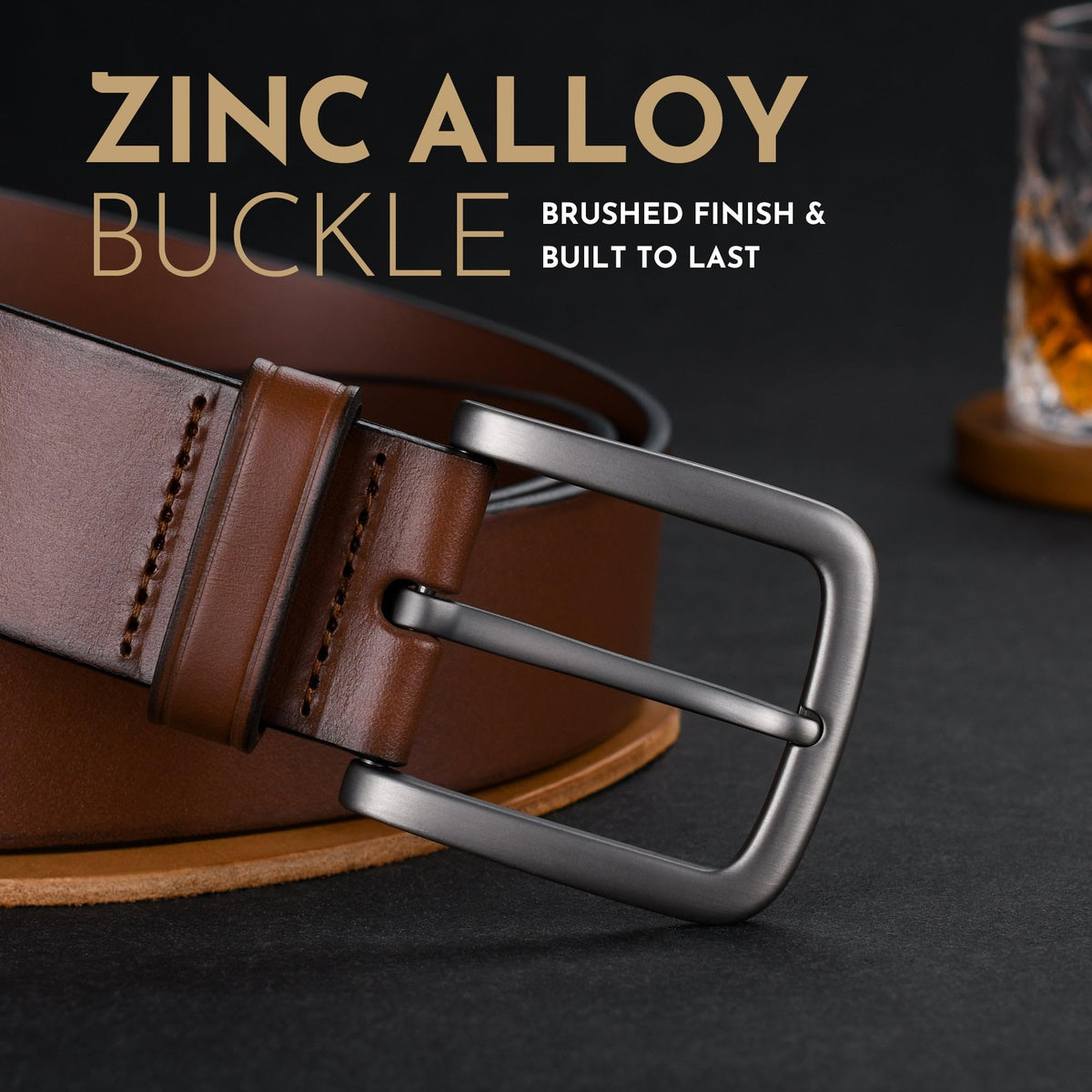 Buffway Men's Leather Belt,1.5" Handcrafted Top-Grain Leather – Durable,Comfortable,Suitable for Everyday Formal & Casual Wear - Size 34" Brown