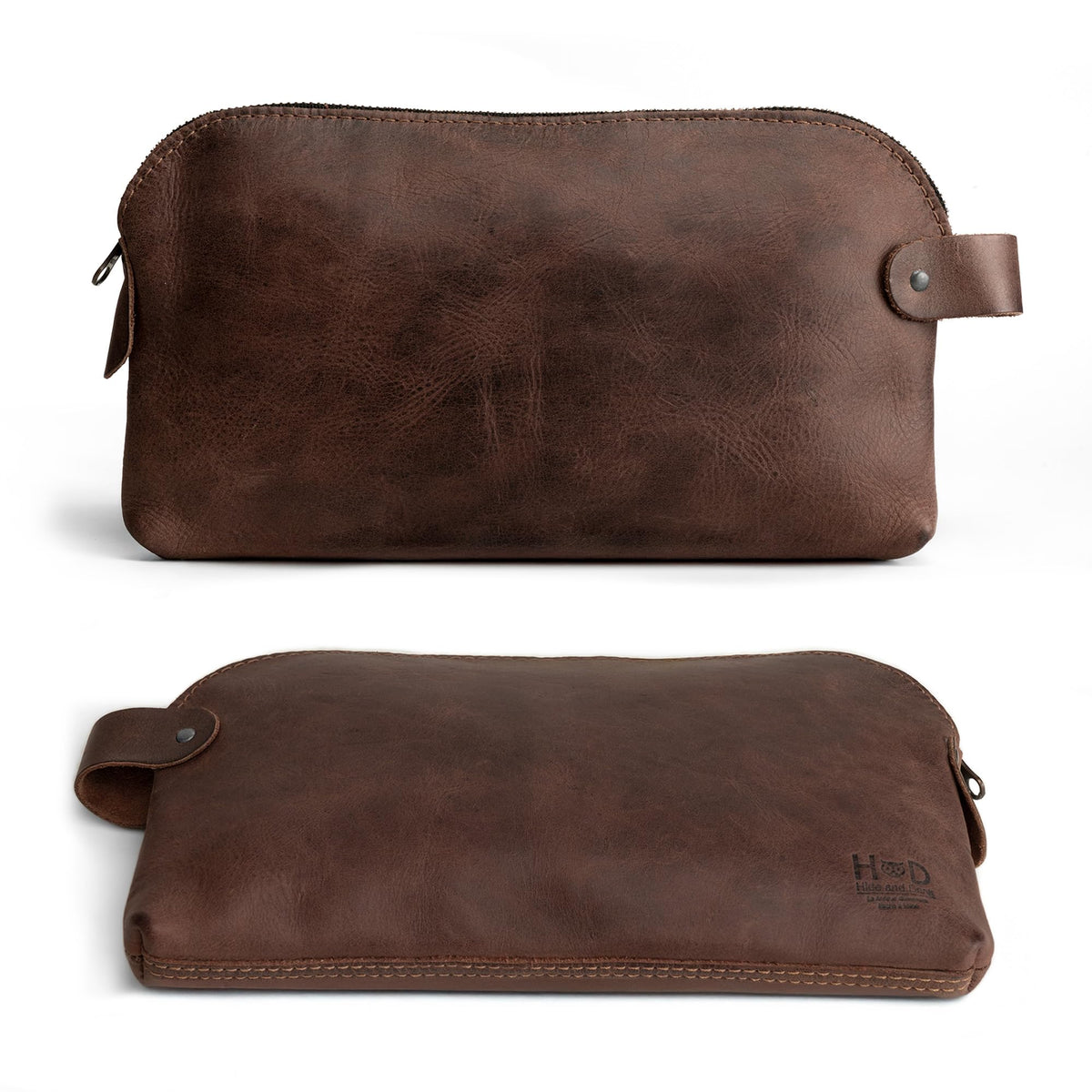 Hide & Drink, Large Rustic All Purpose Dopp Kit Utility Bag for Cords & Chargers, Travel Bag, Multi-Purpose Bag, Full Grain Leather, Handmade, Bourbon Brown
