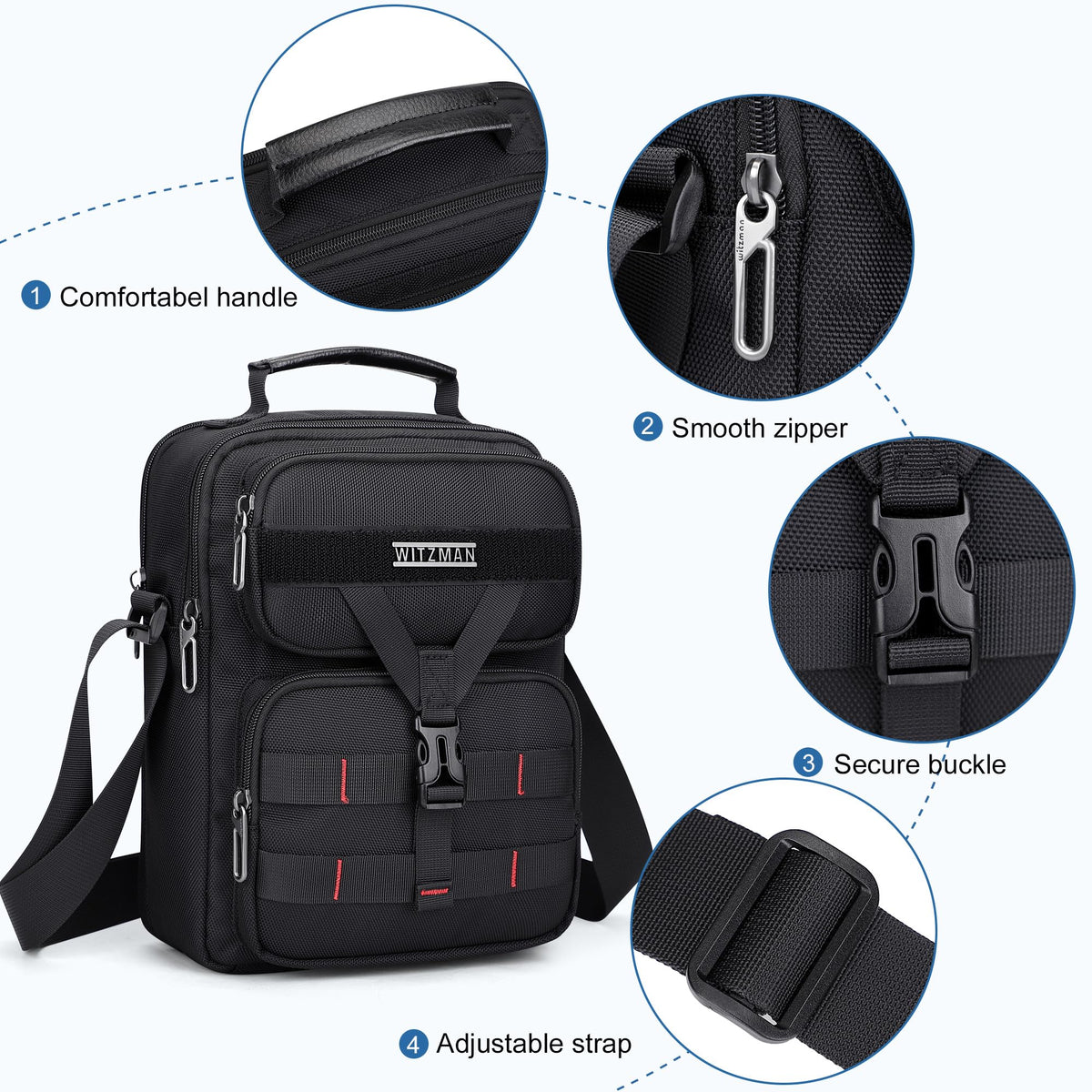 WITZMAN Crossbody Bag for Men Travel Small Shoulder Bags Lightweight Man Purse Messenger Bag for Casual Daliy Work Traveling（B707 Black）