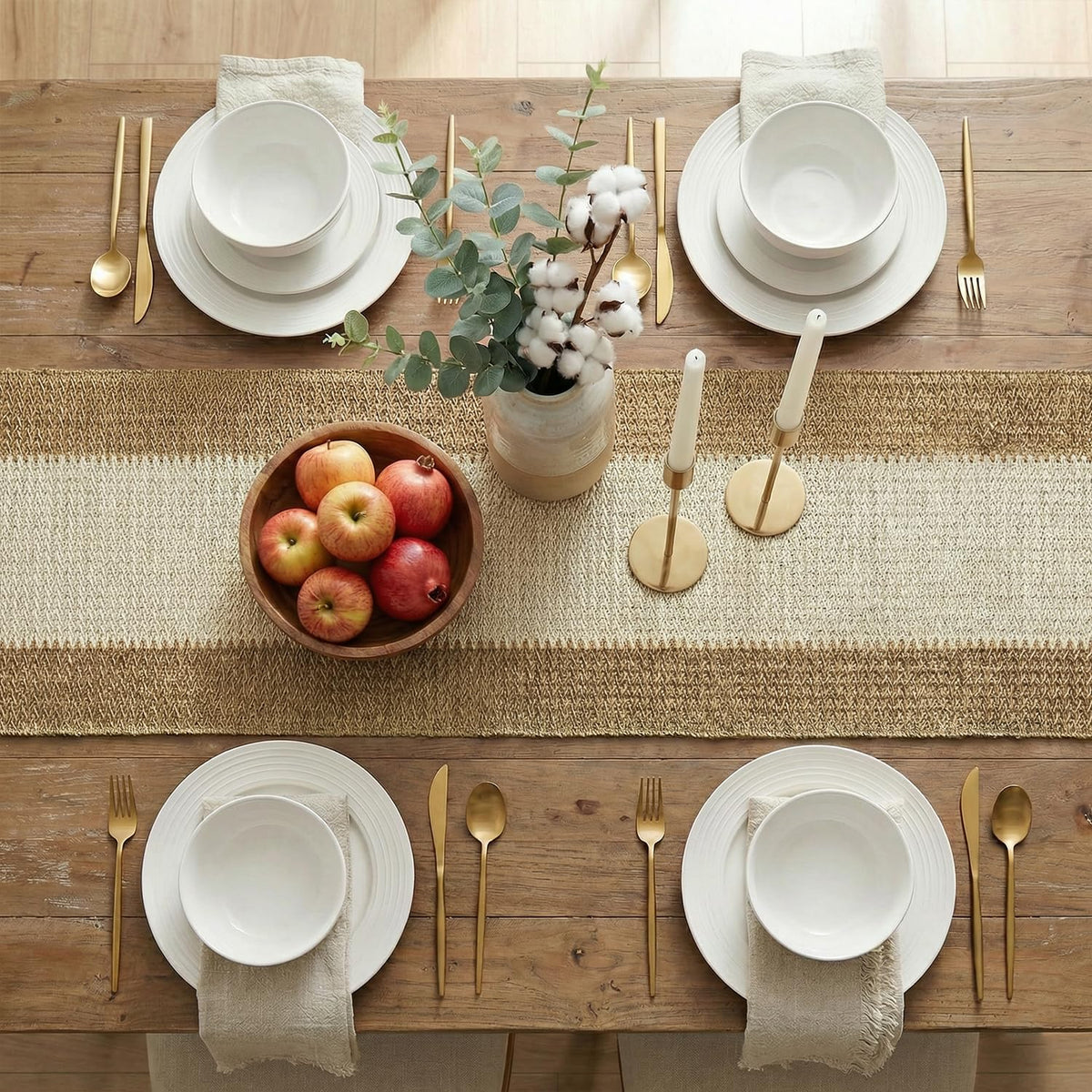Artoid Mode Burlap Brown Farmhouse Rustic Paper Braided Table Runner, Seasonal Christmas Woven Kitchen Dining Table Decoration for Home Party Decor 12x72 Inch