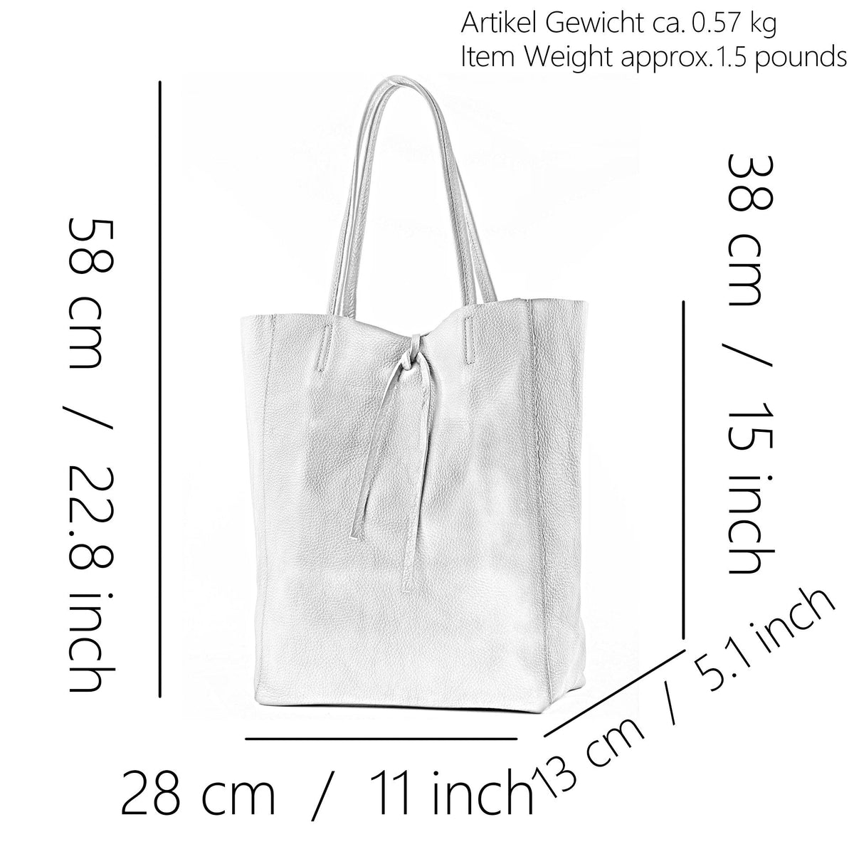 modamoda de T163 Women's Leather Shopper Shoulder Bag Large with Inner Pocket Handmade in Italy, Ocean Grey, L