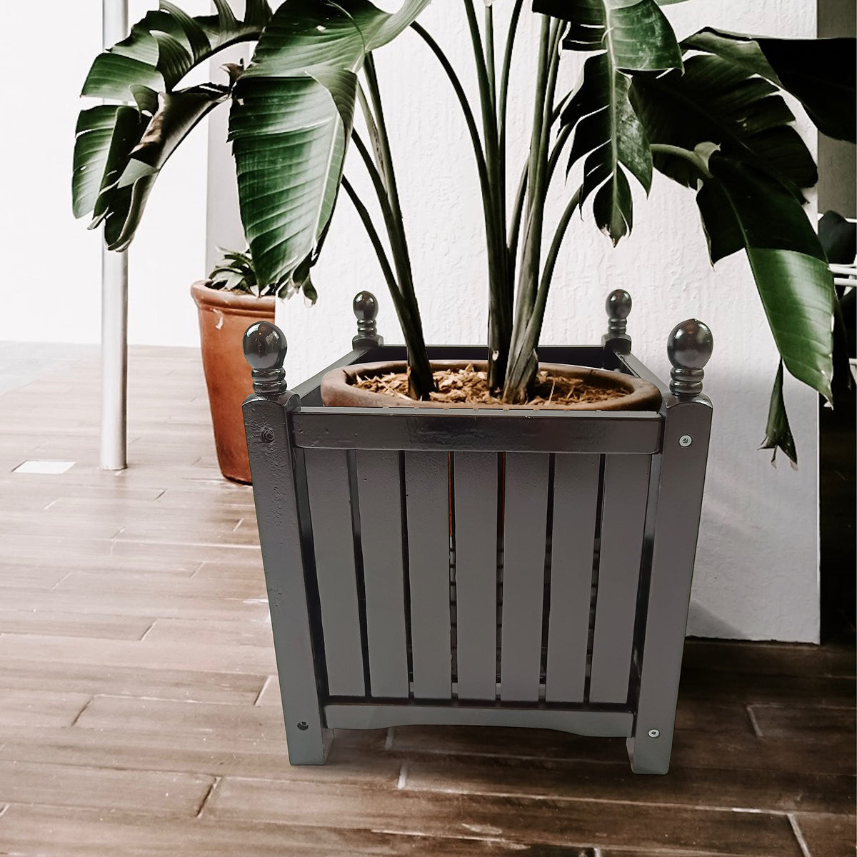 Sang Seiyoga Square Wood Planter Box, Solid Wood Outdoor Plant Container with Drainage, Large Square Flower & Herb Pot Outside Plant and Vegetable Container for Garden, Patio, Porch (Black)